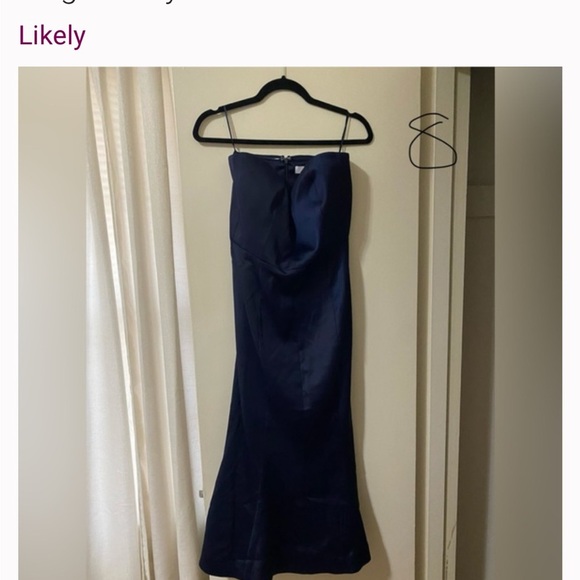 NWT LIKELY Sophie Navy Strapless midi Dress heart neckline size 2 - Picture 2 of 5